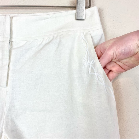 Lillie Rubin Pants White Embroidered Linen Ankle - Picture 2 of 8
